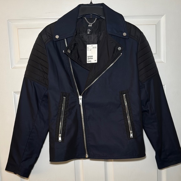 H&M Blue Lightweight Moto Jacket with Asymmetrical Zipper - Picture 3 of 8